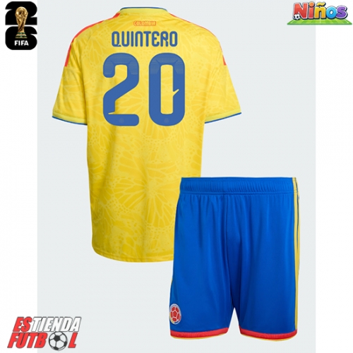 Colombia Juan Fernando Quintero #20 Primera Equipación Niños Mundial 2026 Manga Corta (+ Pantalones cortos)